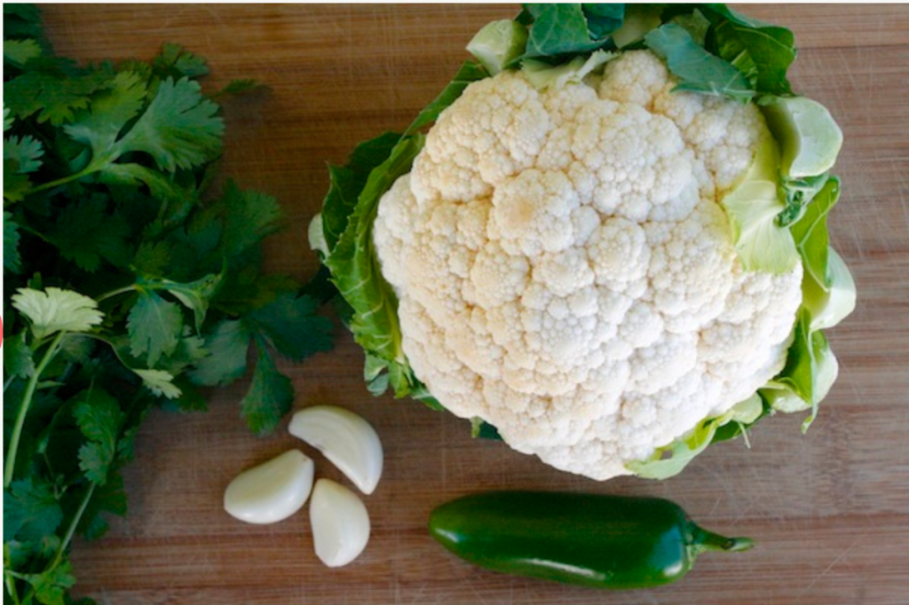Ingredients for Roasted Cauliflower Steak Drizzled In Jalapeno Cilantro Chimichurri