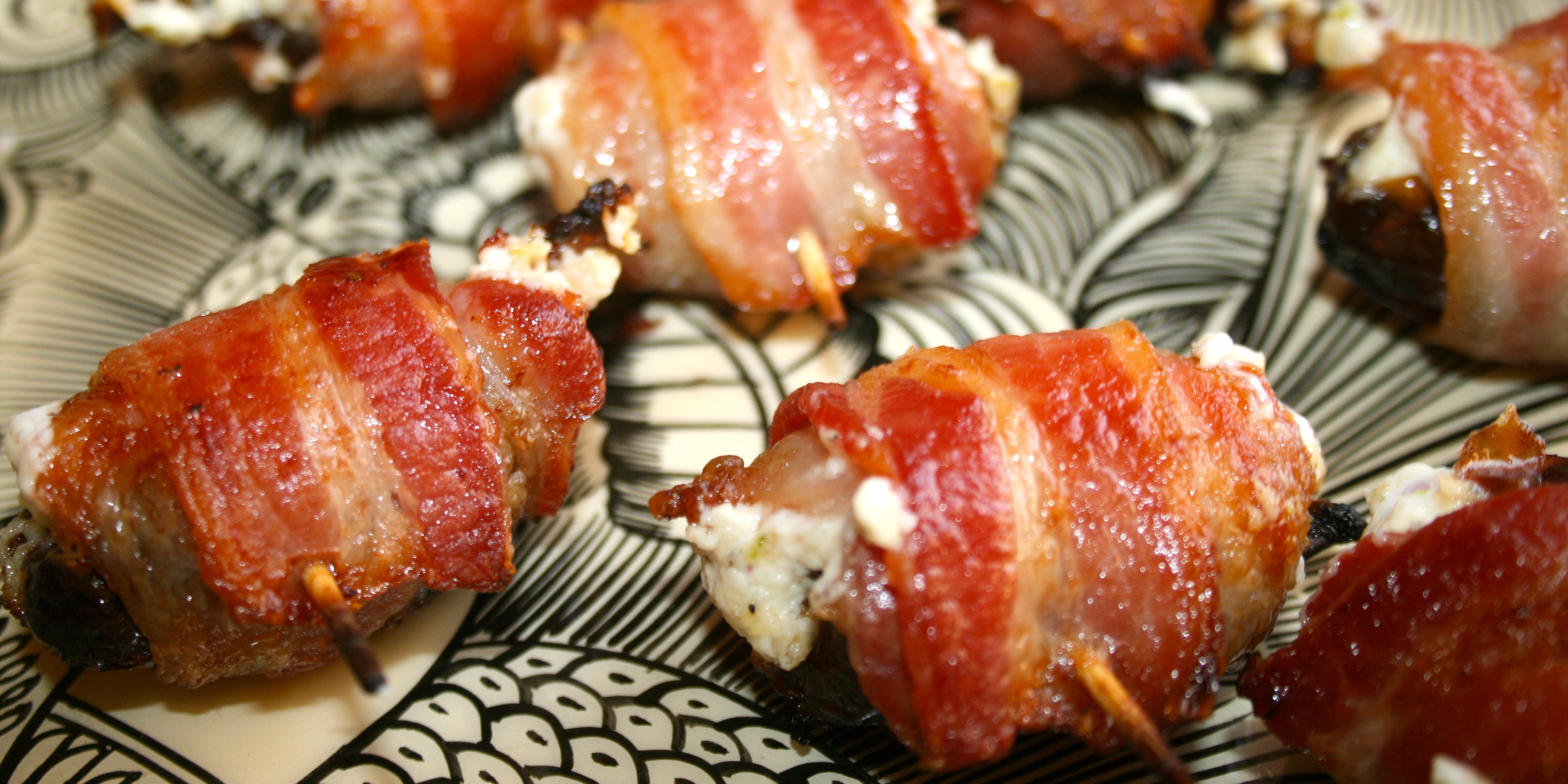 A date for the Latina Cook-Off. Special ingredients: Pistachios and Bacon. PISTACHIO CHEESE FILLED DATES WRAPPED IN BACON!
