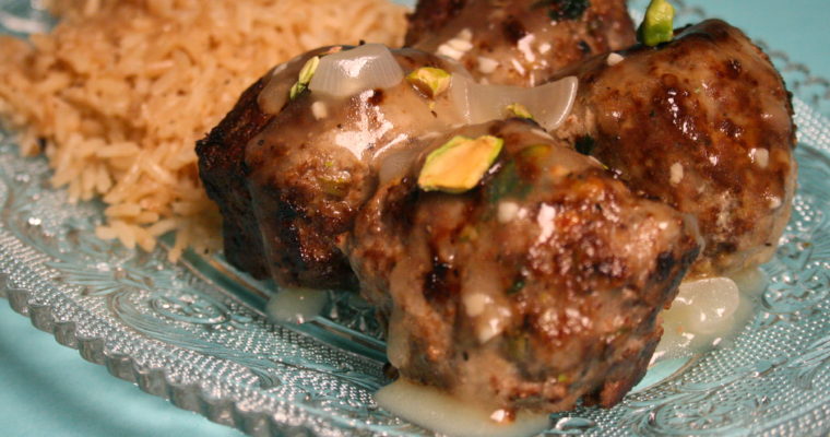 Lick your chops! It’s time for Pistachio Meatballs with Gravy and Rice!