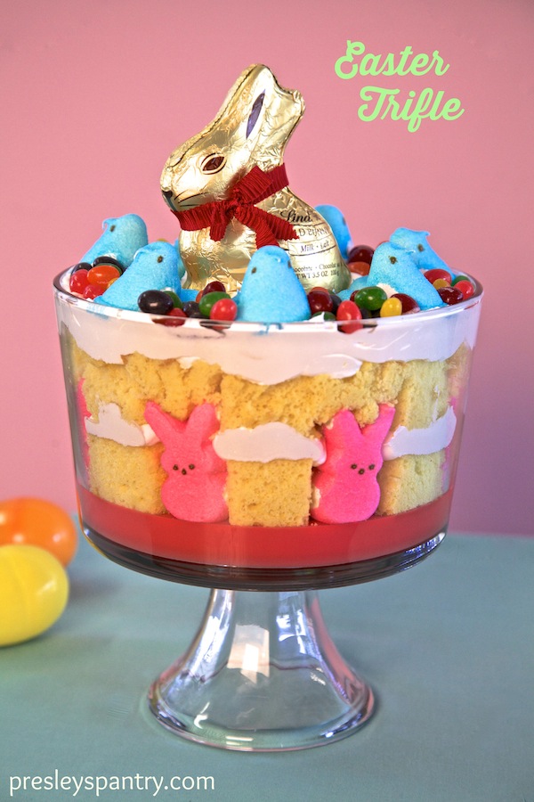 Trifle made for easter with lemon cake and peeps 