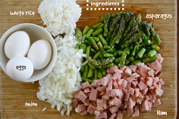 ingredients for asparagus ham fried rice
