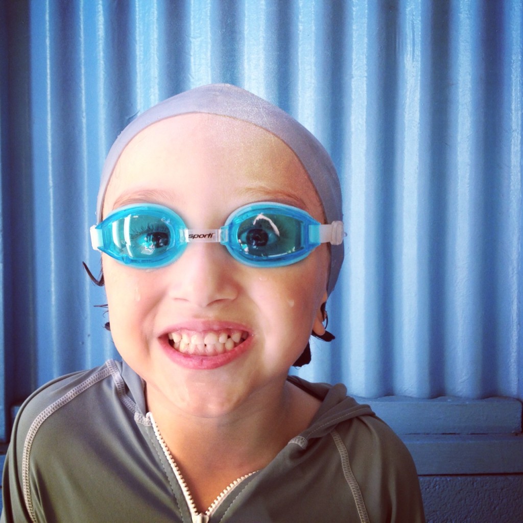 Max wearing his goggles for swimming lessons