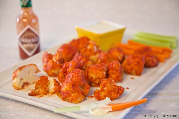 serve buffalo cauliflower with blue cheese, carrots, and celery