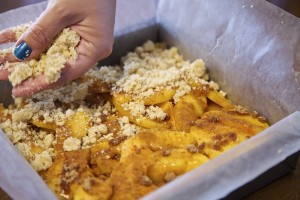 crumble topping over peaches