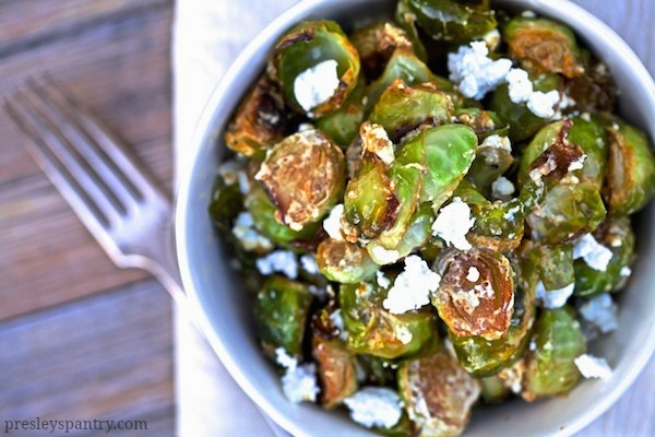 Roasted brussels sprout and goat cheese salad #KikkomanSabor #sponsored