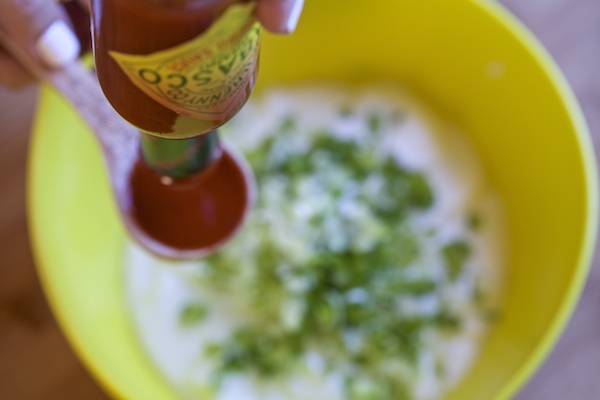 Sour cream green onion and Tabasco habanero sauce make the base of this dip