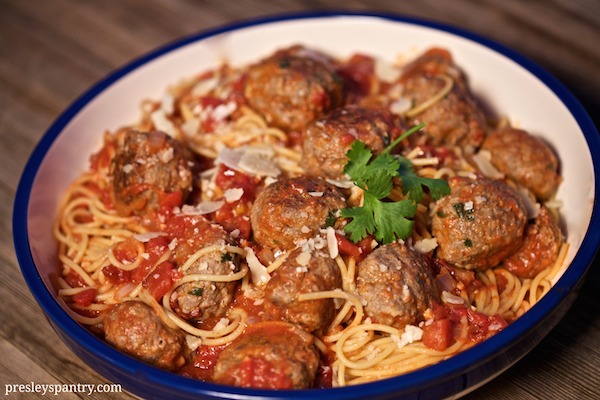Chipotle albondigas and thick Barilla spaghetti