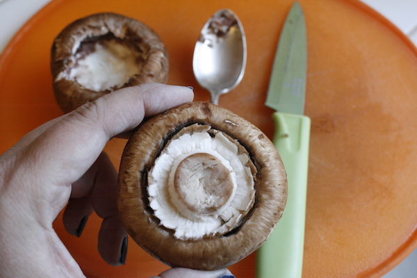 how to cut out the center of a mushroom to stuff it. 