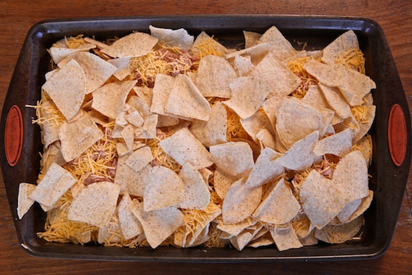 chips and cheddar cheese for nachos.