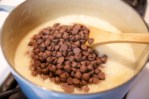 Add in chocolate chips to easy to make rocky road fudge