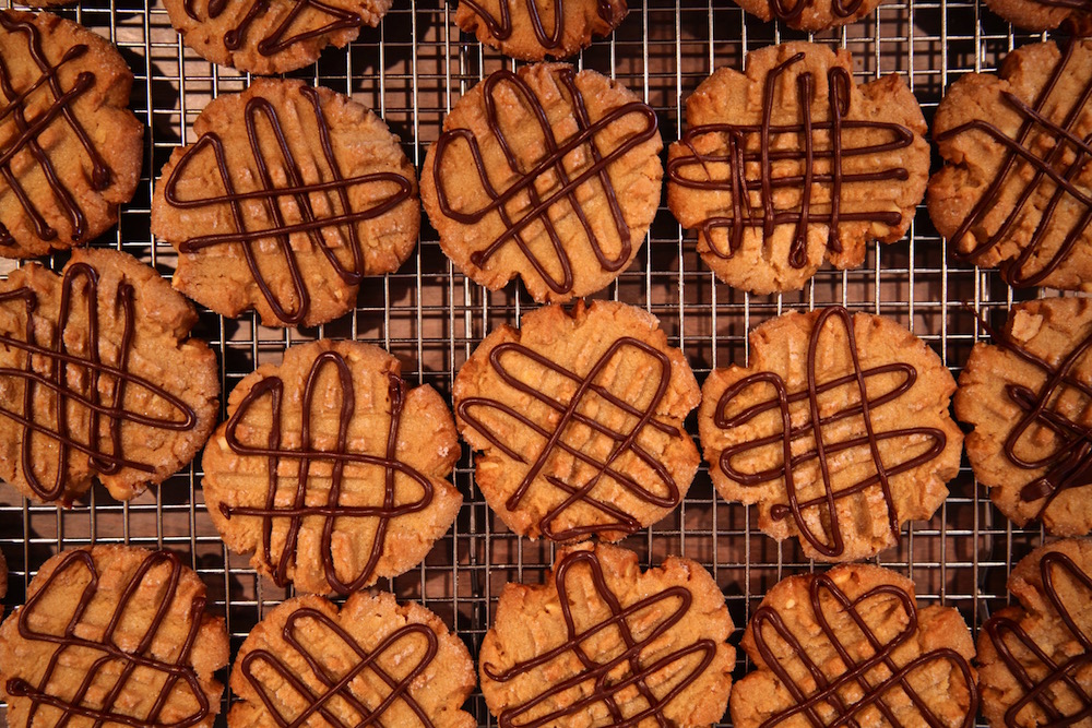 a small tribe of peanut butter shortbread chocolate cookies