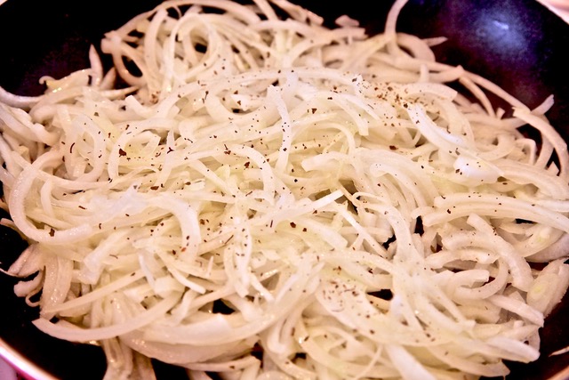 sauteed onions about to be added to the vegan menudo