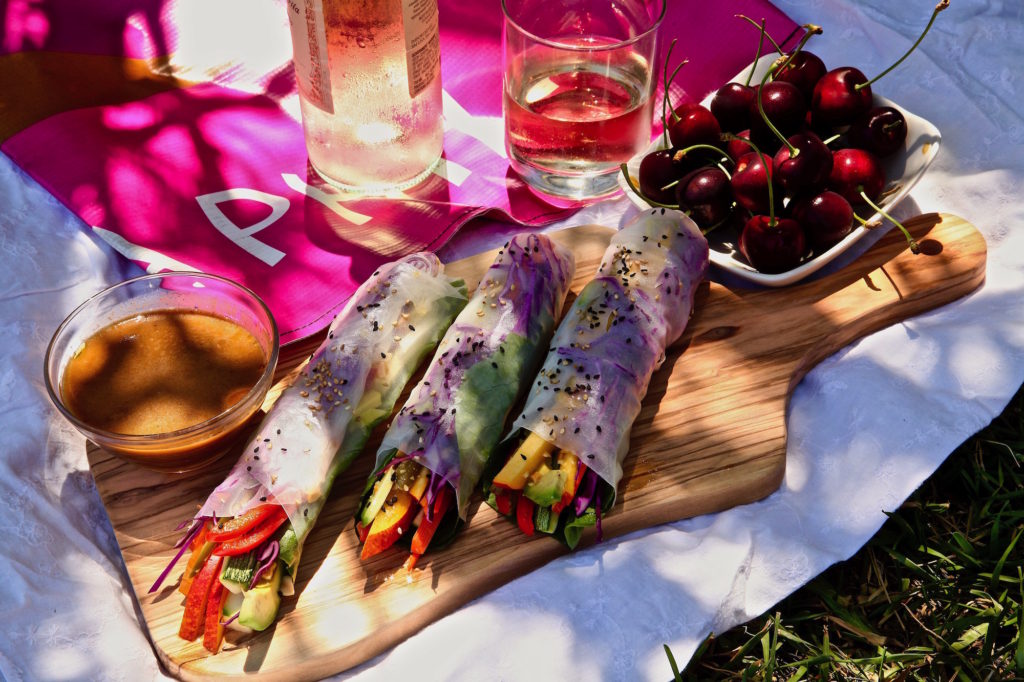 Full flavored fresh vegan spring rolls are perfect for the Hollywood Bowl movie concert series picnic. 