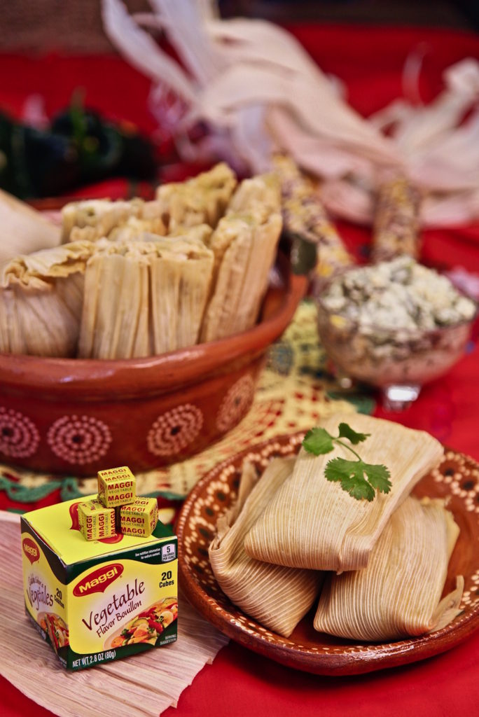 Rajas and Cheese Tamales made with Maggi