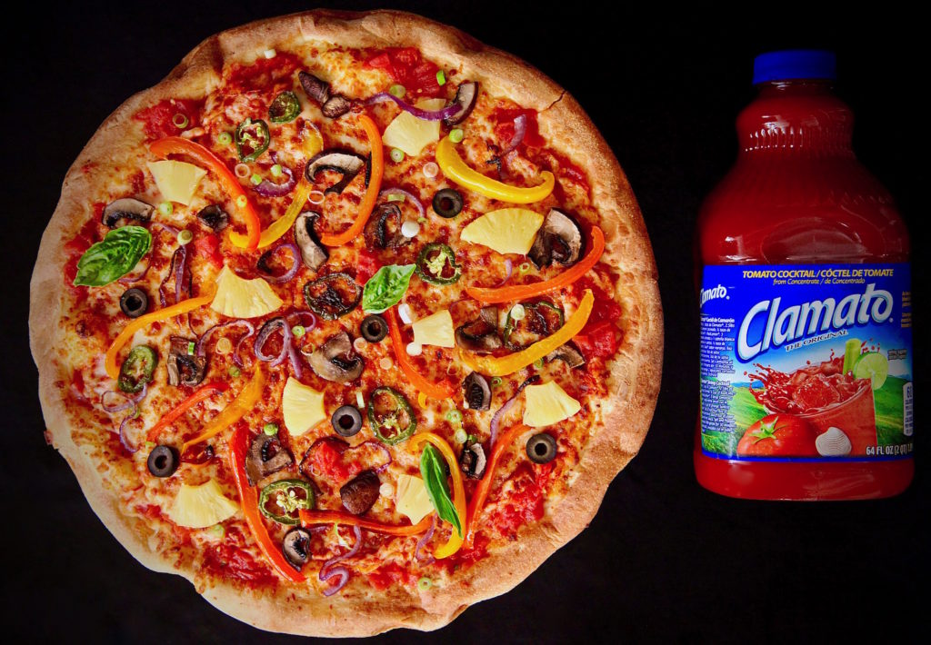 Spicy Peppery Vegetable Pizzas made with Clamato. Perfect for Lent