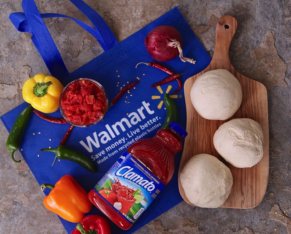 Ingredients from Walmart for Spicy Peppery Vegetable Pizzas