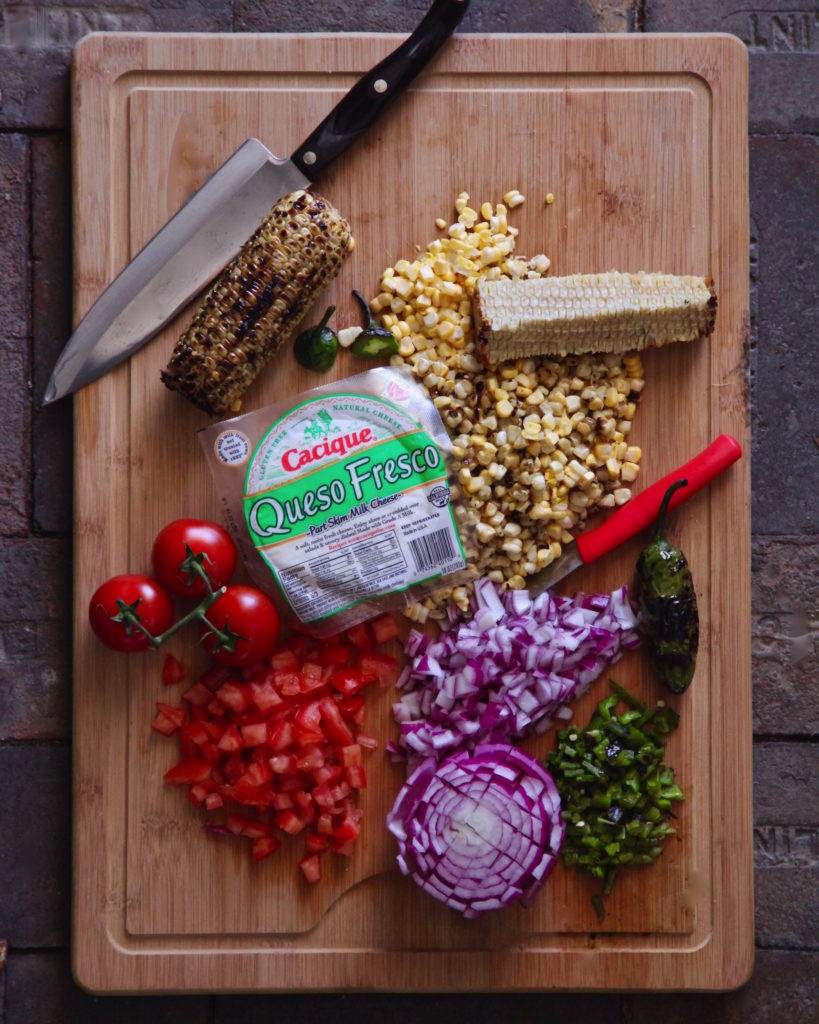 Cacique's Queso Fresco and the ingredients for a corn relish
